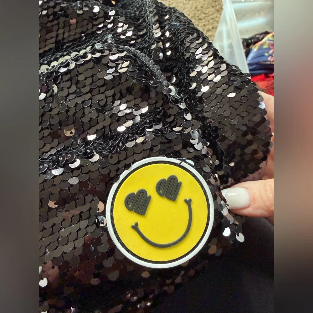 New With Tags Justice‎ One Size Mini Bag Black Sequins With Smiley Face